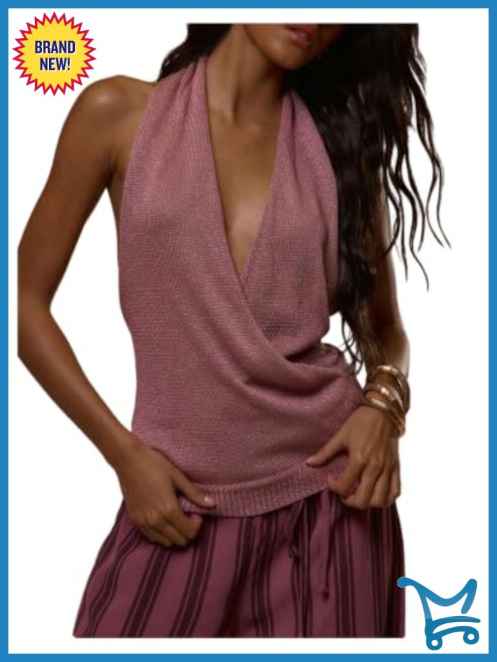 Women's Wrap V Neck Halter Tank Top Sleeveless Open Back Knit Vest
